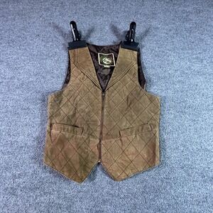 Vintage Learsi Quilted Vest Jacket Women's S Brown Suede Leather Retro Full-Zip